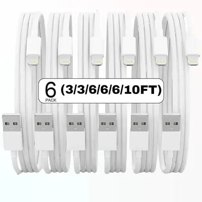6Pack(3/3/6/6/6/10 FT) Original [MFi Certified] iPhone Fast Charging Lightning Cable Cord Compatible 14/13/12/11 Pro Max/XS M...