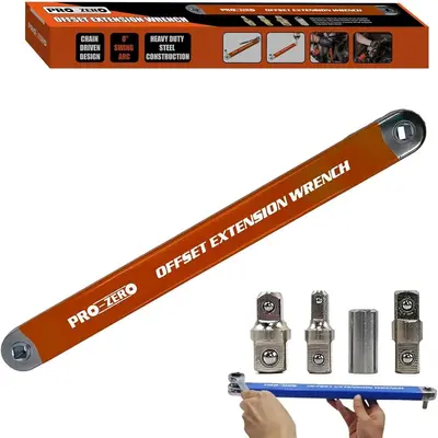 Offset Extension Wrench, 1 Count Zero Degree Ratchet Extension Set, Includes 1/2, 1/4 & 3/8 Drive Adapters, Ideal Unive...