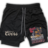 Coor Banquet Beer Shorts Men's Cross & Letter Print 2 in 1 Drawstring Waist Shorts, Loose Casual Pocket Track Shorts for Summ...
