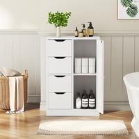 Walsunny Bathroom Floor Storage Cabinet, Wooden Storage Organizer with 4 Drawers and 1 Cupboard, Freestanding Entryway Storag...