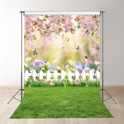 Green Grass Butterfly Floral Spring Photography Backdrop - Aperturee