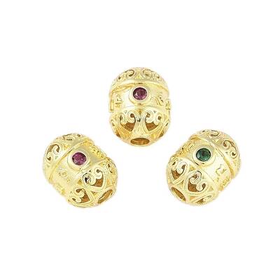 Brass Micro Pave Cubic Zirconia Beads