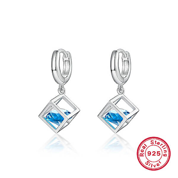 Anti-Tarnish Rhodium Plated 925 Sterling Silver Cube Hoop Earrings