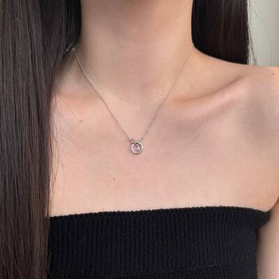 Round Ring 925 Sterling Silver Pave Cubic Zirconia Pendant Necklaces for Women