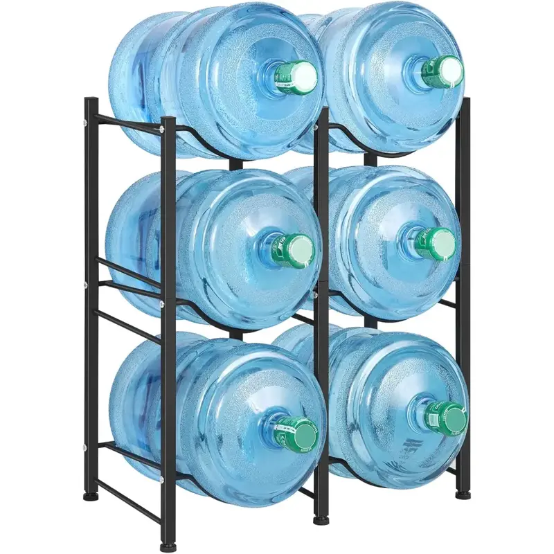 5 Gallon Water Bottle Holder, 3 Tiers Black Double Row Heavy Duty Water Cooler Jug Rack, Water Rack with 6 Slots for Home Kit...