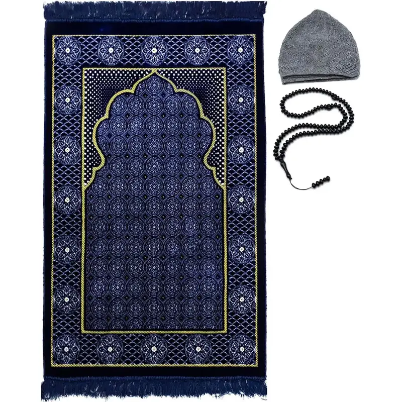 Turkish Islamic Prayer Rug – Muslim Janamaz Sajada – Plush Velvet Praying Mat Carpet for Men & Women – Ramadan & Eid Gi...