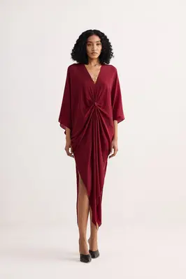 Front Twist Kaftan Dress in Burgundy | Color: Burgundy | Size: XS