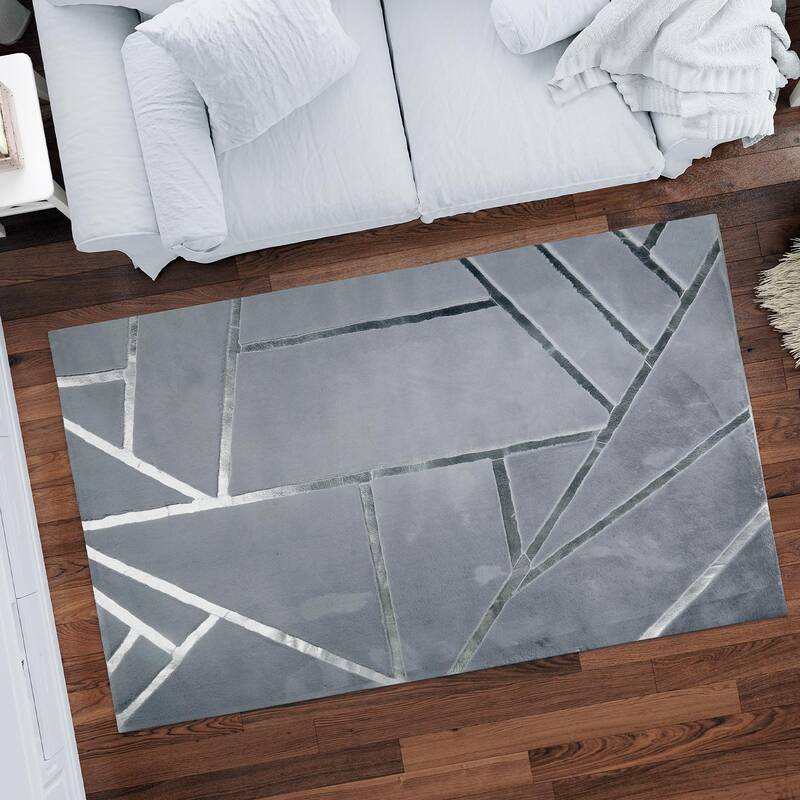 Gray & Silver Striped Fur Plush Carpet