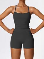 Women's Solid Cami Top & Shorts Tracksuit Set, Sporty Athletic Comfy Top & Shorts Set for Yoga Gym Workout Running, Ladies Sp...
