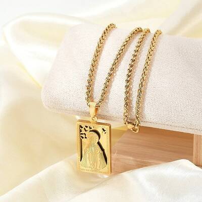 304 Stainless Steel Virgin Mary Pendant Wheat Chain Necklaces for Men