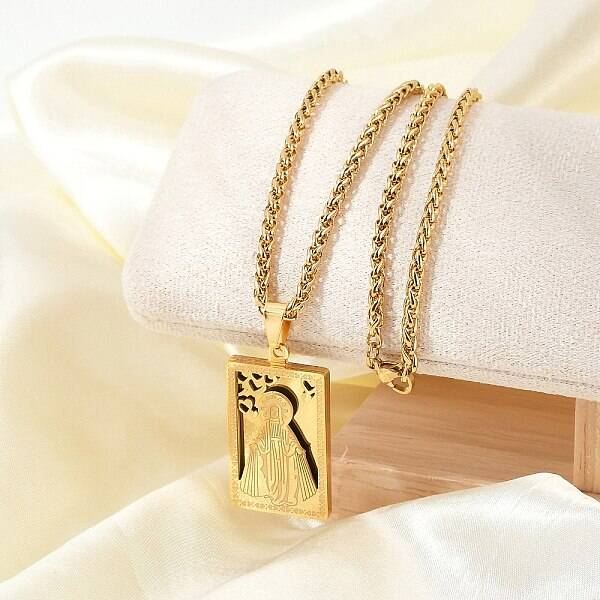 304 Stainless Steel Virgin Mary Pendant Wheat Chain Necklaces for Men