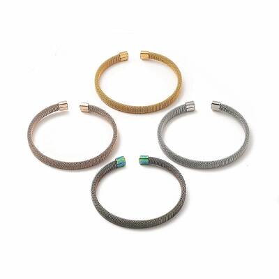 304 Stainless Steel Flat Mesh Chain Shape Open Cuff Bangle for Women