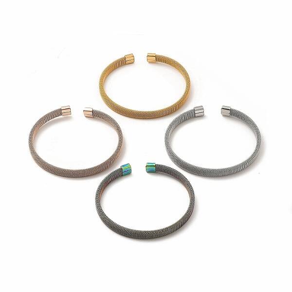 304 Stainless Steel Flat Mesh Chain Shape Open Cuff Bangle for Women