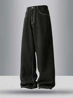 Men's Solid Color Wide Leg Jeans, Loose Casual Comfy Denim Trousers for Daily Wear, Fashion Men's Baggy Bottoms for All Seaso...