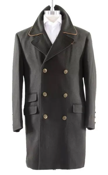 Wool Double Breasted Orange Line Topcoat - Black