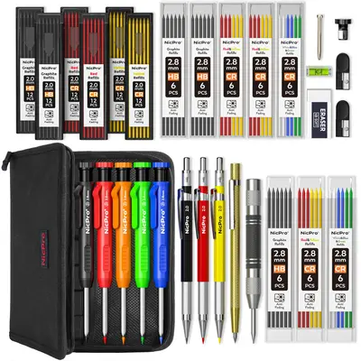 31 Pack Nicpro Carpenter Pencil Set with Sharpener, Mechanical Carpenter Pencils, Carbide Scribe Tool, Heavy Duty Constructio...