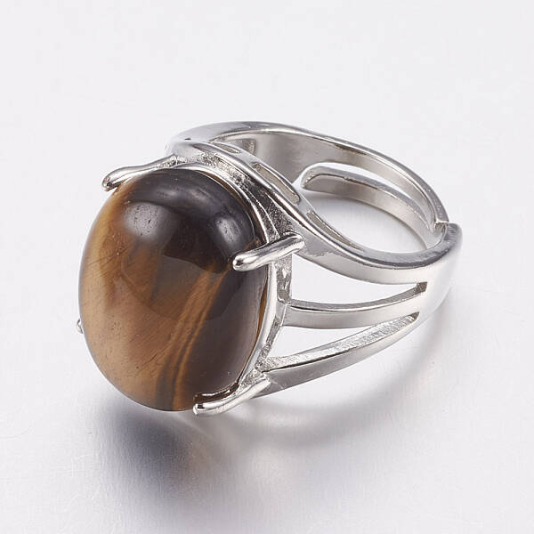 Natural Tiger Eye Wide Band Finger Rings