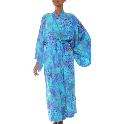 NOVICA Misty Garden Batik Robe