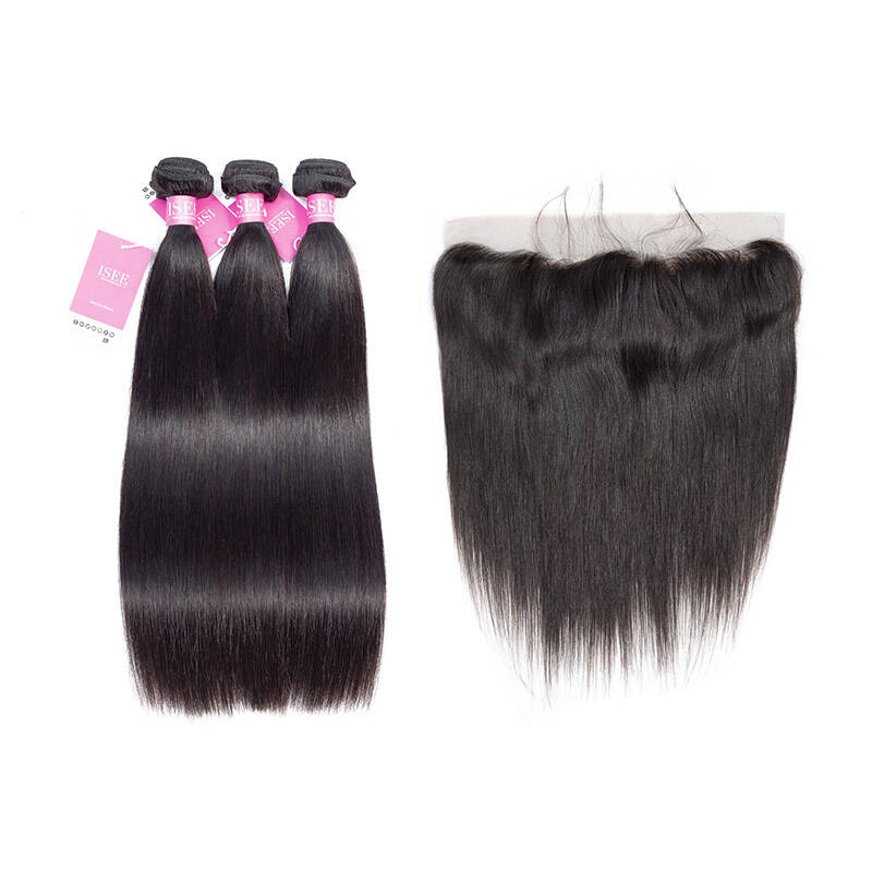 ISEE HAIR Straight Hair Bundles with Frontal Deal 10A Grade 100% Human Virgin Unprocessed Hair