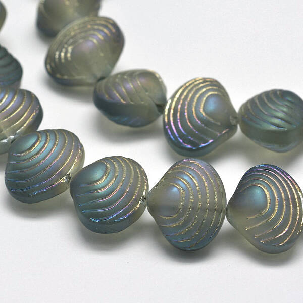 Frosted Electroplate Glass Shell Beads Strands