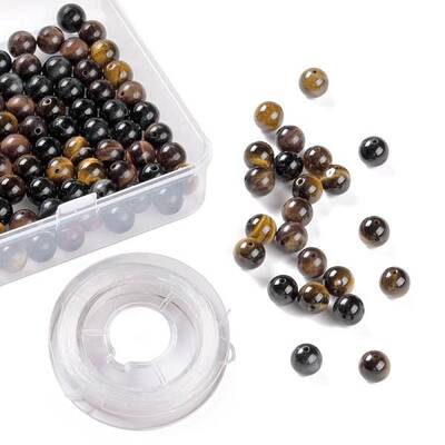100Pcs 8mm Natural Tiger Eye Round Beads