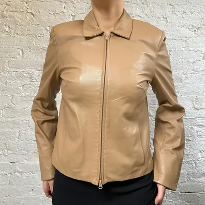 Unbranded Leather Jacket - Large Beige Leather