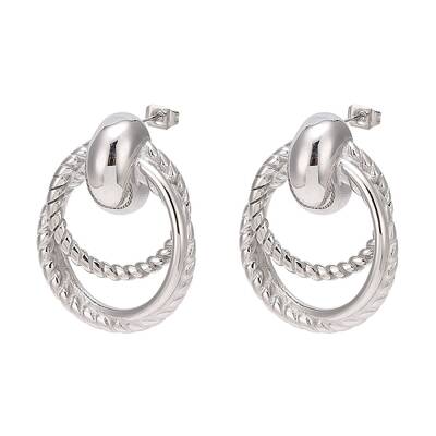 Non-Tarnish 304 Stainless Steel Double Ring Dangle Stud Earrings