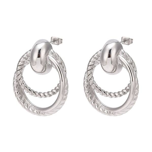 Non-Tarnish 304 Stainless Steel Double Ring Dangle Stud Earrings