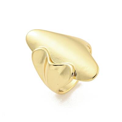 Rack Plated Brass Heart & Oval Open Cuff Ring for Women