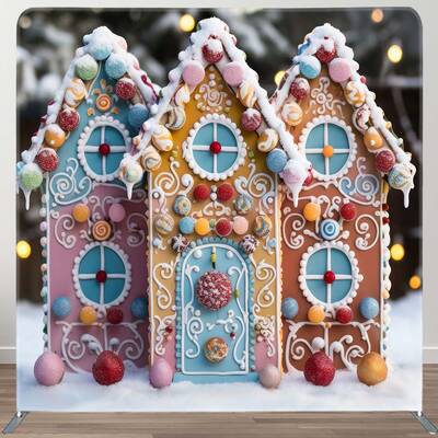 Aperturee Christmas Candy House Square Tension Fabric Backdrop | Christmas Photo Booth Backdrop | Xmas Backdrop | Christmas P...