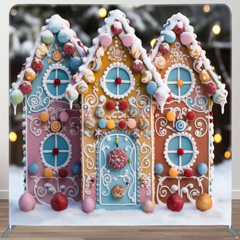 Aperturee Christmas Candy House Square Tension Fabric Backdrop | Christmas Photo Booth Backdrop | Xmas Backdrop | Christmas P...