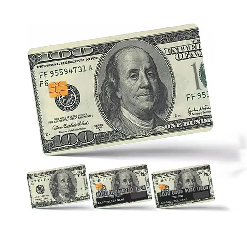 Money Pattern Credit Card Skin Sticker, 4 Counts/Set Thin Waterproof & Anti-scratch No Residue Sticker, Personalized Bank Car...