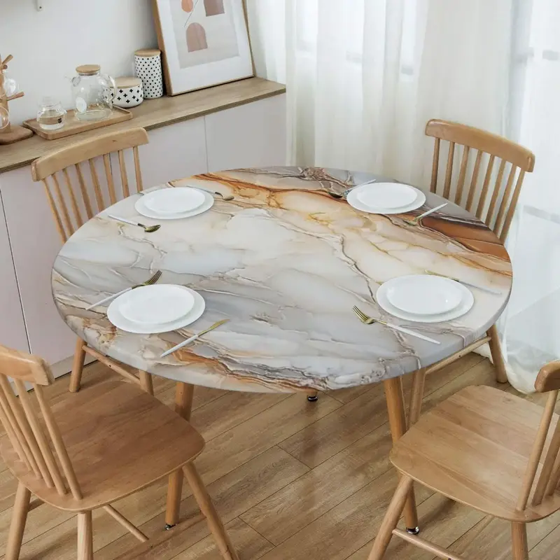 Round Tablecloth Elastic Tablecloths Fitted Indoor Outdoor Round Table Cover Washable Reusable Tablecloths for Kitchen Picnic...