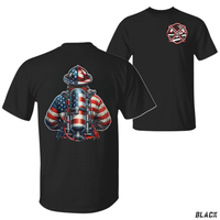 American Flag Firefighter T-Shirt, Firefighter Gear with Flag Graphic, Patriotic Fireman Cotton Tee, Support First Responders...