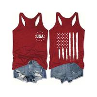 LUNE Women 4th Of July USA Flag Print Round Neck Tank Top, Casual Suitable For Summer