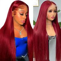 99j Burgundy Colored Lace Front Wig 200% Density 13X6 HD Lace Frontal Human Hair Wigs For Woman 99J Body Wave Wig  Pre Plucke...