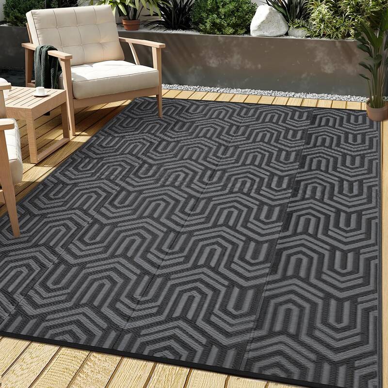 Garvee Large Outdoor Plastic Area Rug - Reversible Waterproof Patio Mat - Modern Geometric Low Pile Carpet - Easy Clean, Ligh...