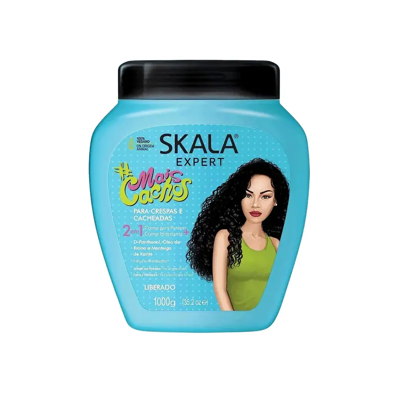 Skala Brasil Mais Cachos 35.2 oz Blue 2in1 Treatment Cream & Leave-in Hydrolyzed Keratin Heat Protectant Styler for Curly Hai...