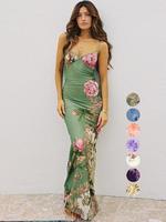 2025 Trendy, Women's Floral Print Bodycon Cami Dress, Summer Clothes Women, Casual Boho Bohemian Sleeveless Spaghetti Strap D...