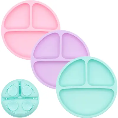 WeeSprout Suction Plates for Babies & Toddlers | 100% Silicone | Plates Stay Put with Suction Feature | Divided Design | 3 Pa...