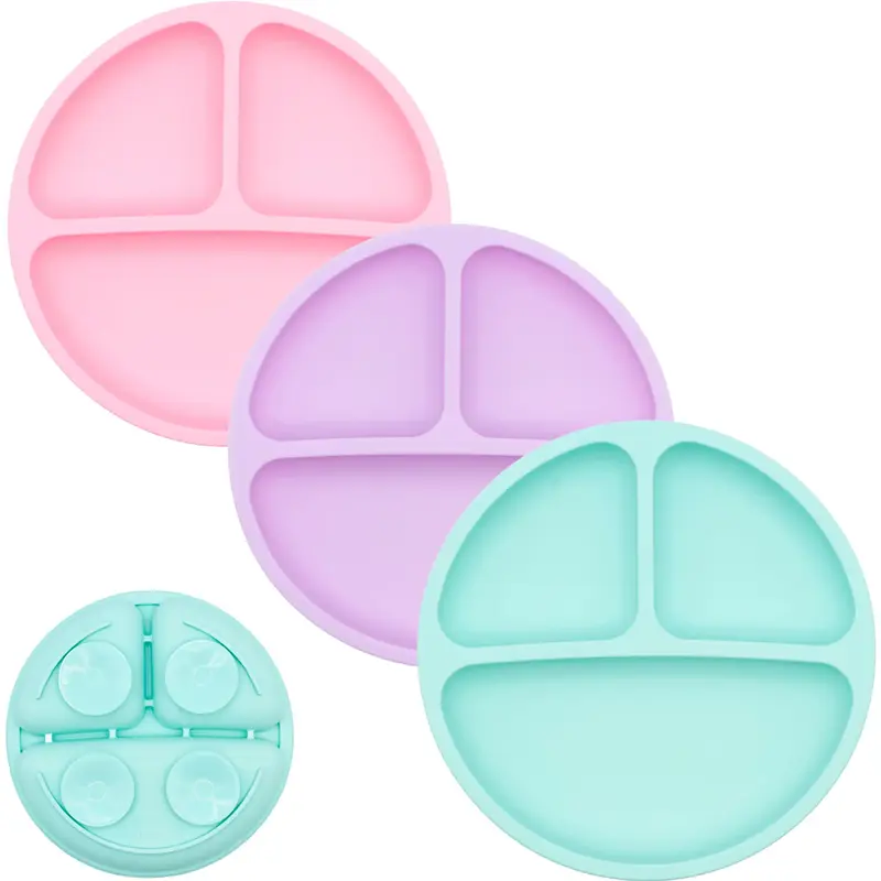WeeSprout Suction Plates for Babies & Toddlers | 100% Silicone | Plates Stay Put with Suction Feature | Divided Design | 3 Pa...