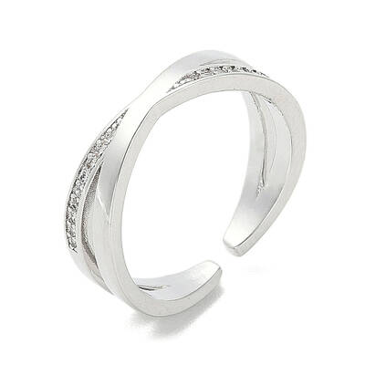 Brass Micro Pave Cubic Zirconia Open Cuff Ring