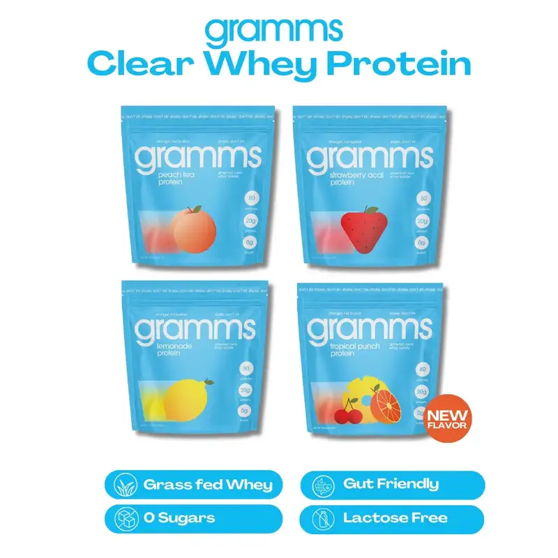 Gramms Clear Whey Isolate Protein Powder - Grass Fed Protein - 20g Protein, 0 Sugar, 80 Calories – Gluten Free, Lactose Fre...