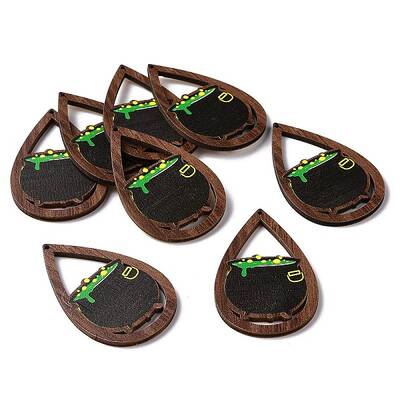 Halloween Theme Single Face Printed Aspen Wood Big Pendants