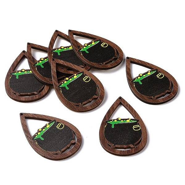 Halloween Theme Single Face Printed Aspen Wood Big Pendants