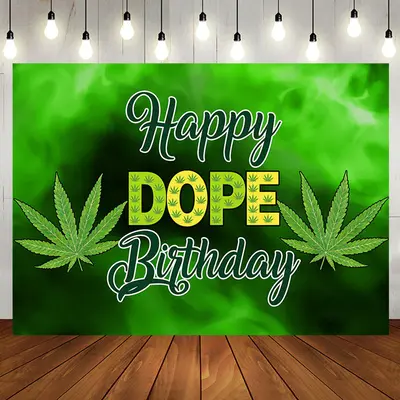 Black Green Cannabis Happy Dope Birthday Backdrop - Aperturee