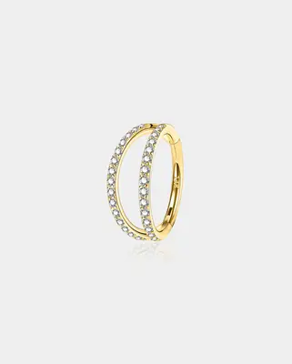 20G 14K Gold Double Row CZ Segment Nose Hoop - 7mm
