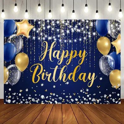 Glitter Light Strip Balloon Blue Birthday Backdrop - Aperturee