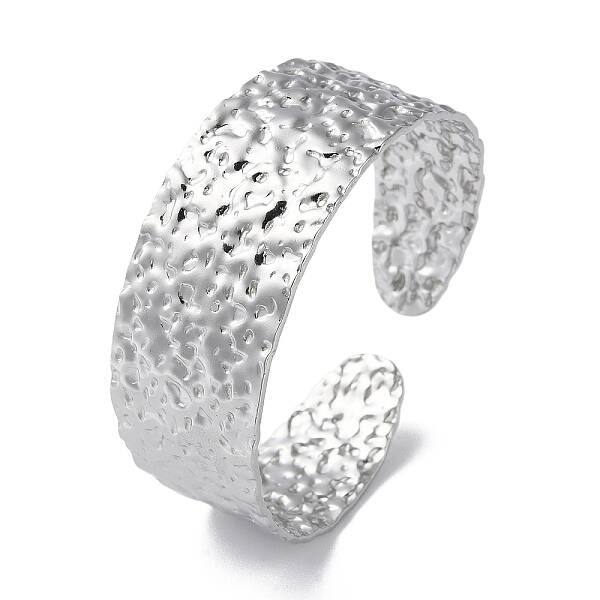 Non-Tarnish 304 Stainless Steel Hammered Textured Cuff Bangles for Women