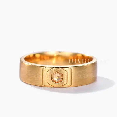 November Birthstone Wedding Rings Men's Hexagon Citrine Band 14K Yellow Gold